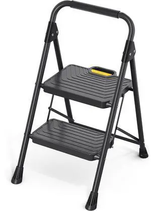 2 Step Ladder, Sturdy Steel Step Stool with Anti-Slip Wide Pedals | Folding Ladder with Handrail, Safe-Lock Design, Pass 800lbs Load Testing, for Multi-Purpose, Home, Kitchen, Black 2 Step Ladder, Sturdy Steel Step Stool with Anti-Slip Wide Pedals | Folding Ladder with Handrail, Safe-Lock Design, Pass 800lbs Load Testing, for Multi-Purpose, Home, Kitchen, Black