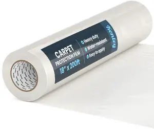Carpet Protection Film - Self Adhesive Plastic Protector 18" x 200' | Heavy Duty Shield Covering for Stairs Floor Runner Surface - Puncture & Water Resistant - Sticky Protection Roll Carpet Protection Film - Self Adhesive Plastic Protector 18" x 200' | Heavy Duty Shield Covering for Stairs Floor Runner Surface - Puncture & Water Resistant - Sticky Protection Roll