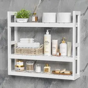 Bathroom Shelves Over Toilet Storage - 3 Tier Wall Mounted Bamboo Bathroom Shelf Organizer Multifunctional Adjustable Layer Free Standing Utility Shelves for Bathroom Living Room Kitchen, White Bathroom Shelves Over Toilet Storage - 3 Tier Wall Mounted Bamboo Bathroom Shelf Organizer Multifunctional Adjustable Layer Free Standing Utility Shelves for Bathroom Living Room Kitchen, White