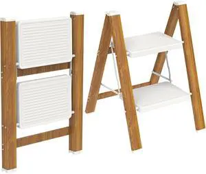 Step Ladder, Lightweight Aluminum Folding Step Stool | Anti-Slip Wide Pedal, 330lbs Capacity Step Ladder for Household Kitchen Office, WhiteWoodgrain Step Ladder, Lightweight Aluminum Folding Step Stool | Anti-Slip Wide Pedal, 330lbs Capacity Step Ladder for Household Kitchen Office, WhiteWoodgrain