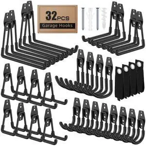 32-Pack Heavy Duty Wall Mount Garage Hooks | Hanging Storage For Ladders, Hoses, Bikes, Garden Tools, Ropes; For Yard, Warehouse, Workshop, Shed, Shop 32-Pack Heavy Duty Wall Mount Garage Hooks | Hanging Storage For Ladders, Hoses, Bikes, Garden Tools, Ropes; For Yard, Warehouse, Workshop, Shed, Shop