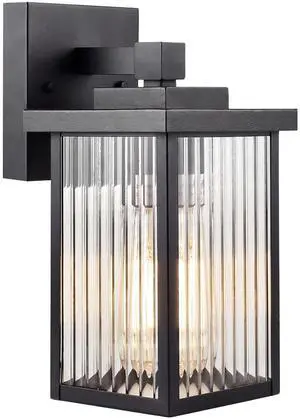Black Wall Mount Porch Lights with Ribbed Fluted Glass | 10.6 inch, Anti-Rust Metal Frame, Tempered Glass, E26 Socket, Pre-Assembled DIY Install for Porch, Garage, Front Door Black Wall Mount Porch Lights with Ribbed Fluted Glass | 10.6 inch, Anti-Rust Metal Frame, Tempered Glass, E26 Socket, Pre-Assembled DIY Install for Porch, Garage, Front Door