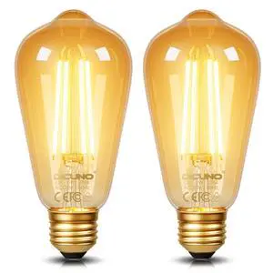 E26 Edison Bulbs 60W, 2200K Amber Warm, Amber Glass, 600LM, 2-Pack | 6W LED Edison Bulb ST64, Vintage LED Light for Home, Non-Dimmable, CRI 80 E26 Edison Bulbs 60W, 2200K Amber Warm, Amber Glass, 600LM, 2-Pack | 6W LED Edison Bulb ST64, Vintage LED Light for Home, Non-Dimmable, CRI 80