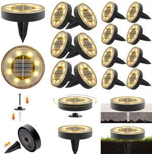 2-in-1 Solar Lights Outdoor Waterproof, 16 Pack 8 LED, Warm White | Solar Powered Garden Lights Ground Disc Landscape Lighting for Patio Pathway Lawn Yard Driveway Walkway Deck Step 2-in-1 Solar Lights Outdoor Waterproof, 16 Pack 8 LED, Warm White | Solar Powered Garden Lights Ground Disc Landscape Lighting for Patio Pathway Lawn Yard Driveway Walkway Deck Step