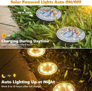 16 Pack 3.4inch Solar Ground Lights Outdoor Waterproof, Warm White 8LED Solar Powered Garden Lights Disc Landscape Pathway Lights for Patio Lawn Yard Driveway Walkway 16 Pack 3.4inch Solar Ground Lights Outdoor Waterproof, Warm White 8LED Solar Powered Garden Lights Disc Landscape Pathway Lights for Patio Lawn Yard Driveway Walkway