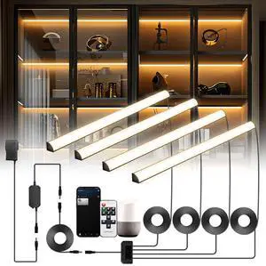 Black Shelf Lights, LED Bookcase Lighting Compatible with Alexa, WiFi Dimmable 2700K Under Shelf Lighting for Bookshelf, Display Case, Cabinets with App, Remote, Memory Function (4Pack 12In) Black Shelf Lights, LED Bookcase Lighting Compatible with Alexa, WiFi Dimmable 2700K Under Shelf Lighting for Bookshelf, Display Case, Cabinets with App, Remote, Memory Function (4Pack 12In)