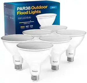 Sunco 6 Pack PAR38 LED Flood Light Bulb, 15W=150W, Dimmable, Waterproof | 1800LM, 5000K Daylight, E26 Medium Base, Outdoor Security Flood Light, Driveway, Porch, Patio, Exterior Yard Spotlight Sunco 6 Pack PAR38 LED Flood Light Bulb, 15W=150W, Dimmable, Waterproof | 1800LM, 5000K Daylight, E26 Medium Base, Outdoor Security Flood Light, Driveway, Porch, Patio, Exterior Yard Spotlight