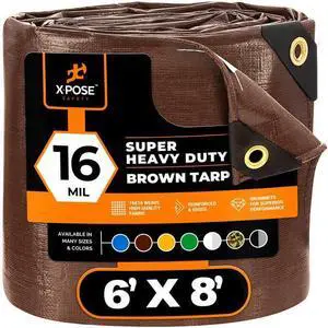 6' x 8' Super Heavy Duty 16 Mil Brown Poly Tarp Cover - Thick Waterproof, UV Resistant, Rip and Tear Proof Tarpaulin with Grommets and Reinforced Edges - by 6' x 8' Super Heavy Duty 16 Mil Brown Poly Tarp Cover - Thick Waterproof, UV Resistant, Rip and Tear Proof Tarpaulin with Grommets and Reinforced Edges - by