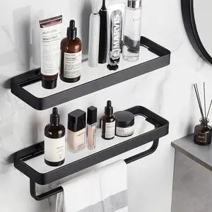 Bathroom Shelves Wall Mounted Glass Shelf for Floating Shelf Tempered Glass Shelves 2 Tier Bathroom Wall Organizer(Black) Bathroom Shelves Wall Mounted Glass Shelf for Floating Shelf Tempered Glass Shelves 2 Tier Bathroom Wall Organizer(Black)
