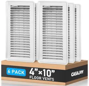4x10 Floor Registers, 6 Pack White Floor Vent Covers | Heavy Duty Steel Walkable Floor Vents, No Plastic, Adjustable Airflow, Rust Proof Finish,Curved Safe Edges for Home Floor 4x10 Floor Registers, 6 Pack White Floor Vent Covers | Heavy Duty Steel Walkable Floor Vents, No Plastic, Adjustable Airflow, Rust Proof Finish,Curved Safe Edges for Home Floor