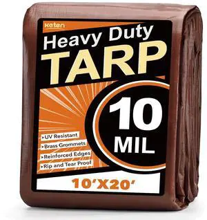 Tarps Heavy Duty Waterproof 10x20 Feet, Extra Thick 10 Mil (Brown) | Tear & Fade Resistant, UV Blocking, Outdoor Tarp with Reinforced Grommets for Roof, Camping, Patio, Pool, Boat Tarps Heavy Duty Waterproof 10x20 Feet, Extra Thick 10 Mil (Brown) | Tear & Fade Resistant, UV Blocking, Outdoor Tarp with Reinforced Grommets for Roof, Camping, Patio, Pool, Boat
