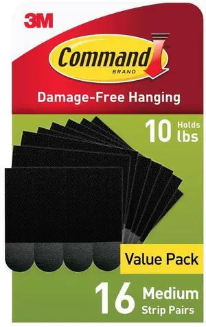 Command 10 lb Medium 16 Pairs Picture Hanging Strips (32 Strips), Damage-Free Hangers for Picture Frames, No Tools Required, Great for Home Room Wall Decor, Black Adhesive Command 10 lb Medium 16 Pairs Picture Hanging Strips (32 Strips), Damage-Free Hangers for Picture Frames, No Tools Required, Great for Home Room Wall Decor, Black Adhesive