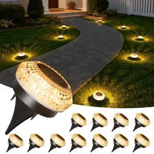 Solar Ground Lights Outdoor,12 Pack Flat Solar Pathway Lights | IP67 Waterproof Solar Powered Disc Lights,Landscape Lighting for Garden Yard Walkway Patio Driveway,Warm White Solar Ground Lights Outdoor,12 Pack Flat Solar Pathway Lights | IP67 Waterproof Solar Powered Disc Lights,Landscape Lighting for Garden Yard Walkway Patio Driveway,Warm White