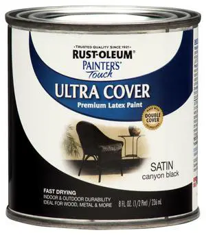 Painter's Touch Latex Brush-On Paint, Satin Canyon Black | Interior/Exterior Durability, Multi Surface (Metal, Wood and More), Fast Dry, Chip and Fade Resistant, Half Pint Painter's Touch Latex Brush-On Paint, Satin Canyon Black | Interior/Exterior Durability, Multi Surface (Metal, Wood and More), Fast Dry, Chip and Fade Resistant, Half Pint