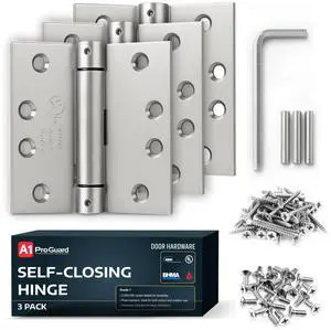 A1 ProGuard Satin Door Hinges 4.5 Inch Self Closing Hinge Hardware Adjustable Spring Hinges for Commercial Grade Self-Closing, UL Listed 3 Pack A1 ProGuard Satin Door Hinges 4.5 Inch Self Closing Hinge Hardware Adjustable Spring Hinges for Commercial Grade Self-Closing, UL Listed 3 Pack