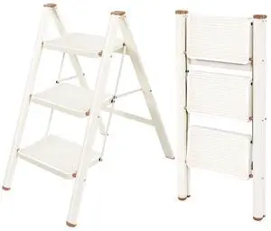 3 Step Ladder,Lightweight Folding Step Stool with Wide Anti-Slip Pedal, 330LBS Capacity, Heavy Duty,Sturdy Iron Metal Step Stool for Home, Kitchen, Closet, Adults, Cream White 3 Step Ladder,Lightweight Folding Step Stool with Wide Anti-Slip Pedal, 330LBS Capacity, Heavy Duty,Sturdy Iron Metal Step Stool for Home, Kitchen, Closet, Adults, Cream White