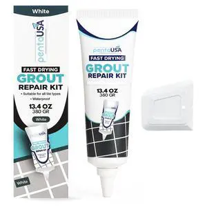 Premixed Tile Grout Repair - White (13.4oz/380g) | Acrylic sanded formula, multiple shades including red and blue, bathroom shower kitchen tile, water-resistant, 44 sq ft Premixed Tile Grout Repair - White (13.4oz/380g) | Acrylic sanded formula, multiple shades including red and blue, bathroom shower kitchen tile, water-resistant, 44 sq ft