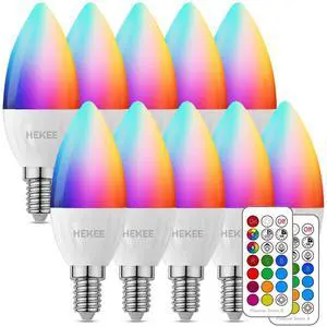 E12 Candelabra Light Bulbs, 120V Color Changing Bulb with Remote, Plug-in Only, E12 Base, 12 RGB+2700K Warm White, 40W Equiv (5W), 450LM, Timer, 2 Modes, for Chandelier/Ceiling Fan, 12 Pack E12 Candelabra Light Bulbs, 120V Color Changing Bulb with Remote, Plug-in Only, E12 Base, 12 RGB+2700K Warm White, 40W Equiv (5W), 450LM, Timer, 2 Modes, for Chandelier/Ceiling Fan, 12 Pack