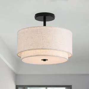 12.6inch Flush Mount Ceiling Light Fixture,3-Light Modern Close to Ceiling Light with 2-Layer Linen Fabric Shade,Farmhouse Drum Ceiling Mount Lamp for Bedroom Hallway Living Room 12.6inch Flush Mount Ceiling Light Fixture,3-Light Modern Close to Ceiling Light with 2-Layer Linen Fabric Shade,Farmhouse Drum Ceiling Mount Lamp for Bedroom Hallway Living Room