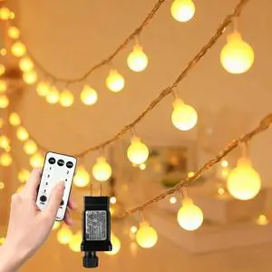49.2ft Globe String Lights with Remote for Indoor Bedroom Warm White | 100 LED Fairy Lights with Timer, 8 Modes, 16ft Extended Lead, Linkable for Bedroom,Dorm,Classroom,Christmas,Indoor Decor 49.2ft Globe String Lights with Remote for Indoor Bedroom Warm White | 100 LED Fairy Lights with Timer, 8 Modes, 16ft Extended Lead, Linkable for Bedroom,Dorm,Classroom,Christmas,Indoor Decor