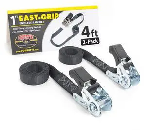 1in x 4ft Easy-Grip Endless Ratchet Straps, Black 2-Pack | Endless Straps with No Hooks, For Motorcycles, RVs, Batteries, Coolers & Cargo, 400lb Working Load, 1200lb Break Strength 1in x 4ft Easy-Grip Endless Ratchet Straps, Black 2-Pack | Endless Straps with No Hooks, For Motorcycles, RVs, Batteries, Coolers & Cargo, 400lb Working Load, 1200lb Break Strength