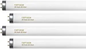 24 Inch T12 Fluorescent Tube Light Bulb 20 Watt Cool White, F20T12/CW 4100K Replacement for F20T12/CW/ALTO, F20T12/CW/ECO, F20T12/SP41/ECO G13 Base 1200 Lumens 4 Counts 24 Inch T12 Fluorescent Tube Light Bulb 20 Watt Cool White, F20T12/CW 4100K Replacement for F20T12/CW/ALTO, F20T12/CW/ECO, F20T12/SP41/ECO G13 Base 1200 Lumens 4 Counts