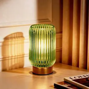 Cordless Lamp, Battery Operated Lamp with Timer, Green Glass Lampshade, Small Table Lamps for Area No Plug, Decorative Led Light for Bedroom Living Room Shelf (Green) Cordless Lamp, Battery Operated Lamp with Timer, Green Glass Lampshade, Small Table Lamps for Area No Plug, Decorative Led Light for Bedroom Living Room Shelf (Green)