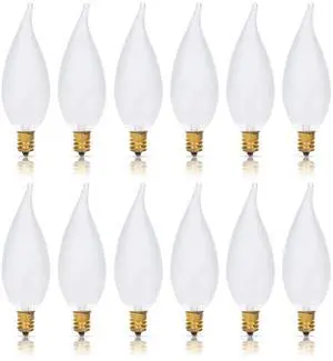 Candelabra Flame Tip Frosted CA10 40W E12 Base 120V, 12 Pack | Decorative Incandescent Light Bulbs for Chandeliers, Ceiling Fan Lights, Pendants, Wall Sconces, Dimmable, Warm White 2700K Candelabra Flame Tip Frosted CA10 40W E12 Base 120V, 12 Pack | Decorative Incandescent Light Bulbs for Chandeliers, Ceiling Fan Lights, Pendants, Wall Sconces, Dimmable, Warm White 2700K