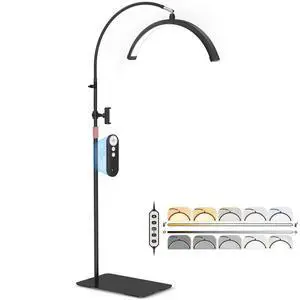 Half Moon Light for Lash Tech, Flexible Lash Lamp with Phone Holder for Eyelash Nail Art Tattoos Skincare, LED Floor Lamp Esthetician Light with 5 Color Temperatures & Brightness Setting Half Moon Light for Lash Tech, Flexible Lash Lamp with Phone Holder for Eyelash Nail Art Tattoos Skincare, LED Floor Lamp Esthetician Light with 5 Color Temperatures & Brightness Setting