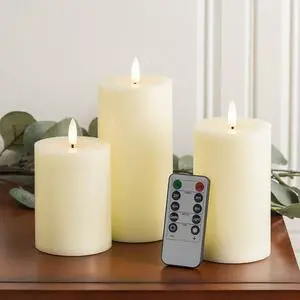 Ivory Flameless Candles with Remote and Timer, Real Wax Made LED Pillar Candles Battery Operated with 3D Flickering Flame - 3" x 4",5",6" - Set of 3 Ivory Flameless Candles with Remote and Timer, Real Wax Made LED Pillar Candles Battery Operated with 3D Flickering Flame - 3" x 4",5",6" - Set of 3