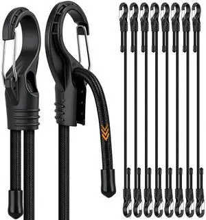8-Piece 48-inch Adjustable Bungee Cords with Hooks, Heavy Duty Outdoor Carabiner Bungee Straps, Easily Adjust from 7" to 48", Black Super Elastic Cord for Cargo, Camping, Bike Racks, Tents 8-Piece 48-inch Adjustable Bungee Cords with Hooks, Heavy Duty Outdoor Carabiner Bungee Straps, Easily Adjust from 7" to 48", Black Super Elastic Cord for Cargo, Camping, Bike Racks, Tents