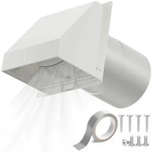 6 Inch Hooded Wall Vent with Screen and Damper, Galvanized Steel Exhaust Vent, Exterior Dryer Vent Cover for Kitchen Range Hood Air Ventilation, Bathroom Exhaust Fan, White 6 Inch Hooded Wall Vent with Screen and Damper, Galvanized Steel Exhaust Vent, Exterior Dryer Vent Cover for Kitchen Range Hood Air Ventilation, Bathroom Exhaust Fan, White