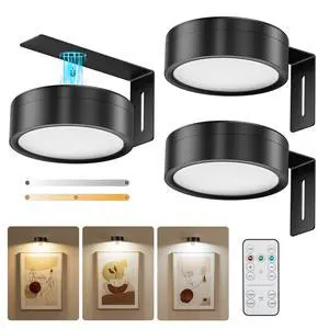 3-Pack Black Picture Lights for Wall, Battery Operated with Remote and Timer, 3 Color Temperatures & Dimmable, Art Display Light for Picture Frame Artworking PortraitWireless Wall Decor Puck Lights 3-Pack Black Picture Lights for Wall, Battery Operated with Remote and Timer, 3 Color Temperatures & Dimmable, Art Display Light for Picture Frame Artworking PortraitWireless Wall Decor Puck Lights