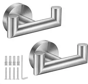 Towel Hooks for Bathrooms,Brushed Nickel Towel Hook for Kitchen Bathroom,SUS304 Stainless Steel Coat Hook,Heavy Duty Double Holder Robe Hooks for Hanging Towels,Coats,Sponges,Clothes,Wall Mount,2 Pack Towel Hooks for Bathrooms,Brushed Nickel Towel Hook for Kitchen Bathroom,SUS304 Stainless Steel Coat Hook,Heavy Duty Double Holder Robe Hooks for Hanging Towels,Coats,Sponges,Clothes,Wall Mount,2 Pack