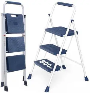 3 Step Ladder, 880lbs Heavy Duty Step Stool with Anti-Slip Pedal | Portable Stepping Stool with Sturdy Ladder & Comfortable Handrail, for Kitchen, Garage & Outdoor Use, Blue 3 Step Ladder, 880lbs Heavy Duty Step Stool with Anti-Slip Pedal | Portable Stepping Stool with Sturdy Ladder & Comfortable Handrail, for Kitchen, Garage & Outdoor Use, Blue