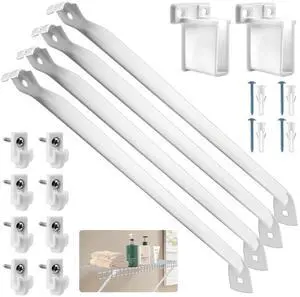 12 Inch Wire Shelf Brackets Set, 4 Pack Metal White Closet Support Bracket with End Brackets & Clips for Wire Shelving Wall Bracket Installation, Support Wire Closet Shelves Racks(4 Pack) 12 Inch Wire Shelf Brackets Set, 4 Pack Metal White Closet Support Bracket with End Brackets & Clips for Wire Shelving Wall Bracket Installation, Support Wire Closet Shelves Racks(4 Pack)