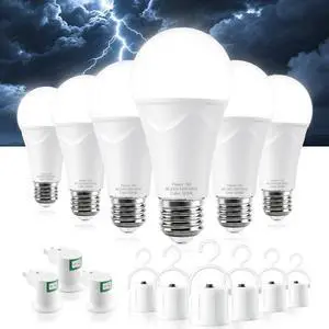 Rechargeable Light Bulbs, 9W Battery Operated Light Bulbs | Power Outage Lights, Emergency Lights for Home Power Failure, 6000K Daylight, 6 Pack Rechargeable Light Bulbs, 9W Battery Operated Light Bulbs | Power Outage Lights, Emergency Lights for Home Power Failure, 6000K Daylight, 6 Pack