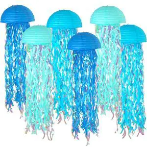 6-Pack Jellyfish Paper Lanterns, Under the Sea Party Decorations | 10-Inch Gradient Blue Jelly fish Paper Lanterns for Mermaid Birthday, Baby Shower, Beach Theme Party, Classrooms,Ocean Decor 6-Pack Jellyfish Paper Lanterns, Under the Sea Party Decorations | 10-Inch Gradient Blue Jelly fish Paper Lanterns for Mermaid Birthday, Baby Shower, Beach Theme Party, Classrooms,Ocean Decor
