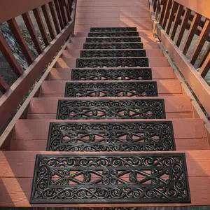 Outdoor Rubber Stair Treads Scroll Lattice Heavy-Duty Non Slip Stair Mats Strong Grip for Concrete, Brick & Textured Steps Extra Securing on Wooden & RV Steps, Pack of 5 Outdoor Rubber Stair Treads Scroll Lattice Heavy-Duty Non Slip Stair Mats Strong Grip for Concrete, Brick & Textured Steps Extra Securing on Wooden & RV Steps, Pack of 5