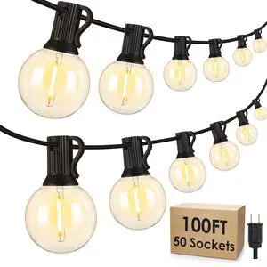 100Ft LED Outdoor String Lights, Dimmable Patio Lights, Waterproof Shatterproof 53 G40 Globe Bulb String for Backyard Bistro-Black 1 Pack 100Ft LED Outdoor String Lights, Dimmable Patio Lights, Waterproof Shatterproof 53 G40 Globe Bulb String for Backyard Bistro-Black 1 Pack