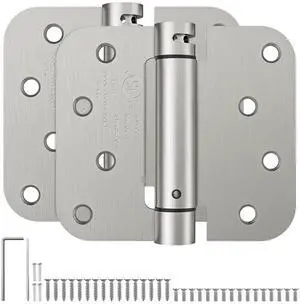 4 Inch Self Closing Door Hinges, 2 Pack Spring Loaded Door Hinges with 5/8'' Radius Corners, Brushed Nickel UL Listed,Adjustable Tension for Garage, Front Door, for Left and Right Hand Door 4 Inch Self Closing Door Hinges, 2 Pack Spring Loaded Door Hinges with 5/8'' Radius Corners, Brushed Nickel UL Listed,Adjustable Tension for Garage, Front Door, for Left and Right Hand Door
