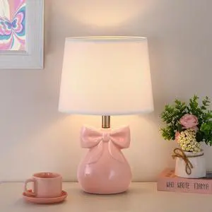 Pink Bow Table Lamp for Girl's Room, 19" Cute Lamp for Kids Bedroom | Classic Girly Ceramic Bedside Lamp for Nightstand, Modern Princess Table Lamp for Living Room, Gift for Girl, Bulb Included Pink Bow Table Lamp for Girl's Room, 19" Cute Lamp for Kids Bedroom | Classic Girly Ceramic Bedside Lamp for Nightstand, Modern Princess Table Lamp for Living Room, Gift for Girl, Bulb Included