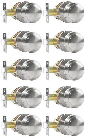 Passage Door Knobs, 10 Pack Satin Nickel Door Knobs with Lock,Hallway and Wardrobe Door Knob Interior Keyless Locksets, Round Door Handles Reversible for Left Right Handed Doors Passage Door Knobs, 10 Pack Satin Nickel Door Knobs with Lock,Hallway and Wardrobe Door Knob Interior Keyless Locksets, Round Door Handles Reversible for Left Right Handed Doors
