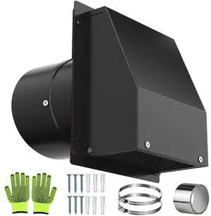 4 Inch Dryer Vent Cover, Hooded Wall Vent with Screen and Damper Galvanized Steel Vent Covers for Wall Black Air Exhaust Duct Outlet Cap Kit for Exterior Home Outdoor Laundry Room Ventilation 4 Inch Dryer Vent Cover, Hooded Wall Vent with Screen and Damper Galvanized Steel Vent Covers for Wall Black Air Exhaust Duct Outlet Cap Kit for Exterior Home Outdoor Laundry Room Ventilation