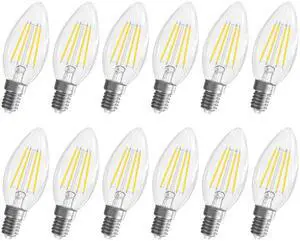 E12 Candelabra Bulb, 5000K Daylight LED Chandelier Light Bulbs | 12 Pack, 40 Watt Equivalent E12 LED Bulb, Candelabra Light Bulbs for Ceiling Fans, Non-Dimmable, 400LM, 90+CRI Clear Glass E12 Candelabra Bulb, 5000K Daylight LED Chandelier Light Bulbs | 12 Pack, 40 Watt Equivalent E12 LED Bulb, Candelabra Light Bulbs for Ceiling Fans, Non-Dimmable, 400LM, 90+CRI Clear Glass