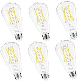 Dimmable Edison Bulbs 4000K Daylight White, E26 LED Bulb | 60 watt Equivalent ST58 Vintage Light Bulbs, 600LM, 90+ CRI, E26 Base, Clear Glass, 6 Pack Dimmable Edison Bulbs 4000K Daylight White, E26 LED Bulb | 60 watt Equivalent ST58 Vintage Light Bulbs, 600LM, 90+ CRI, E26 Base, Clear Glass, 6 Pack