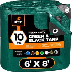 Heavy Duty Poly Tarp - 6' X 8' - 10 Mil Thick Waterproof, UV Blocking Protective Cover - Reversible Silver and Black - Laminated Coating - Grommets - by Heavy Duty Poly Tarp - 6' X 8' - 10 Mil Thick Waterproof, UV Blocking Protective Cover - Reversible Silver and Black - Laminated Coating - Grommets - by