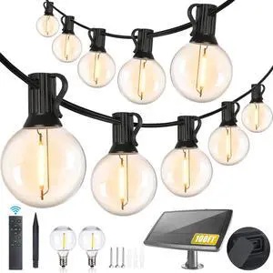 100FT Solar String Lights Outdoor Waterproof with Remote, G40 Solar Powered String Lights with 30+2 LED Shatterproof Bulbs, Dimmable Solar Patio Hanging Lights for Outside Backyard Party 100FT Solar String Lights Outdoor Waterproof with Remote, G40 Solar Powered String Lights with 30+2 LED Shatterproof Bulbs, Dimmable Solar Patio Hanging Lights for Outside Backyard Party