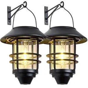 Solar Lantern Outdoor Lights, Hanging Waterproof Lantern Lights with Wall Mount Kit for Garden Porch Fence 2 Pack Solar Lantern Outdoor Lights, Hanging Waterproof Lantern Lights with Wall Mount Kit for Garden Porch Fence 2 Pack