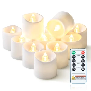 White Flameless LED Votive Tealight Candles & Timer Remote, 12Pack Battery operated, 400+ hour runtime, 2/4/6/8h timer, warm white flicker glow, flicker/steady mode, for wedding centerpiece White Flameless LED Votive Tealight Candles & Timer Remote, 12Pack Battery operated, 400+ hour runtime, 2/4/6/8h timer, warm white flicker glow, flicker/steady mode, for wedding centerpiece